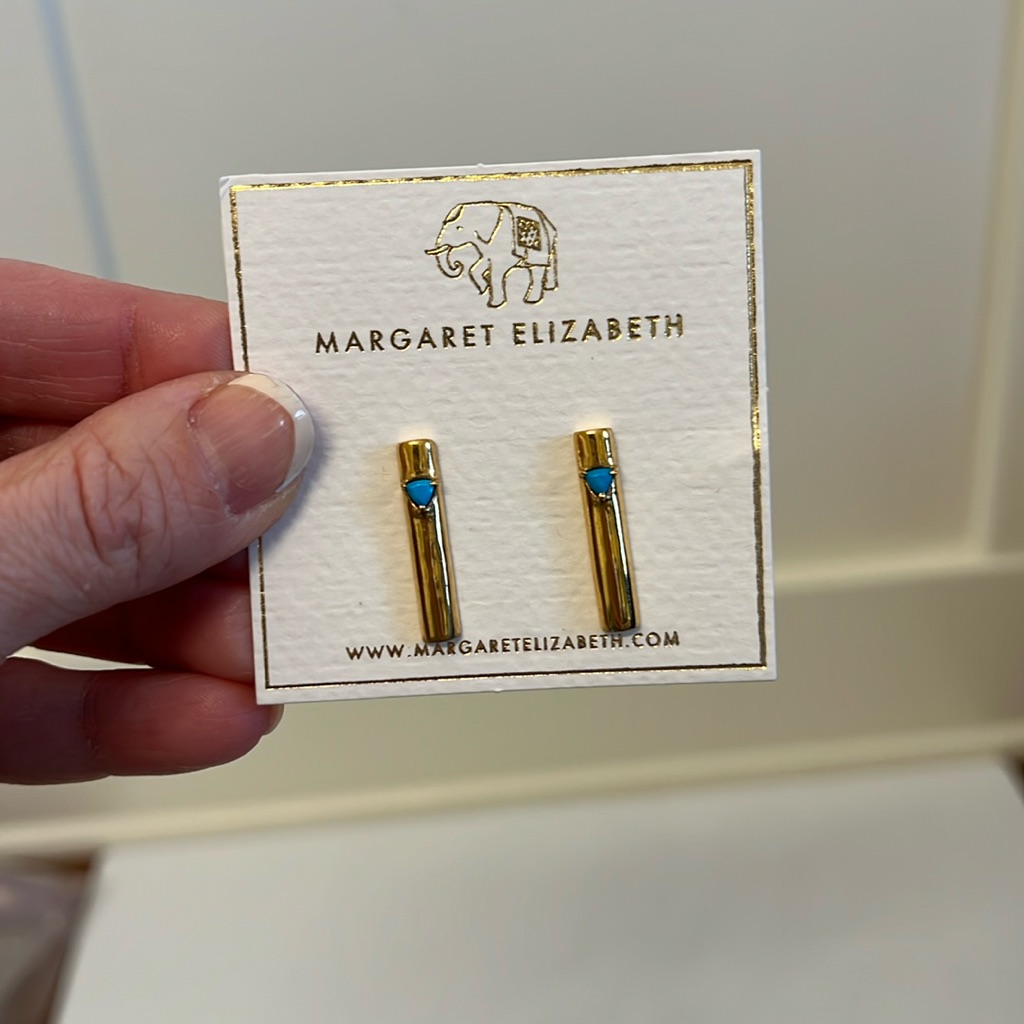 Margaret Elizabeth Gold Played & Turquoise Earrings, Post